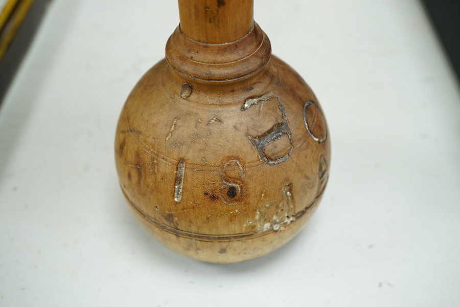 An 18th century French fruitwood weight/measure, 73cm. Condition - fair to good